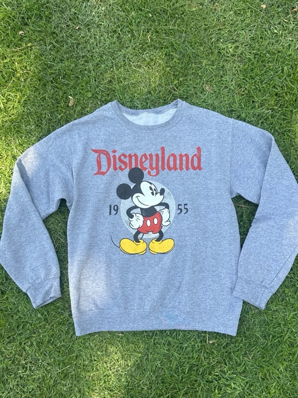Disney Gray Crewneck Sweatshirt with Mickey and Red Disneyland Script